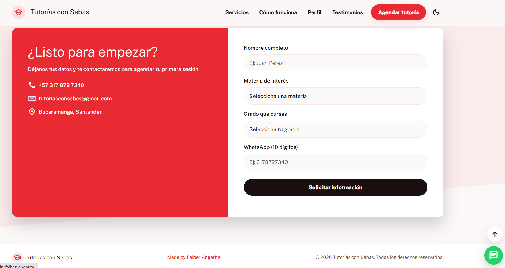 Tutorías con Sebas - Formulario y WhatsApp
